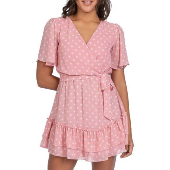B. DARLIN Womens Pink Polka Dot Mini Dress - Sz 11/12 - NEW NWT - Picture 1 of 8